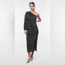 Vestido Y.A.S Nuevo con Etiquetas Yasoda Plisado Un Hombro Midi Para Mujer Talla Pequeña Negro Plisado
