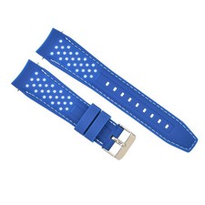 CORREA DE GOMA CURVA 18MM PERFORADA PARA RELOJ CITIZEN ECO DRIVE AZUL BLANCO STITC