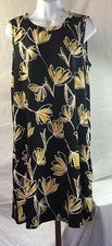 Vestido recto para mujer negro con diseño floral amarillo sin mangas con bolsillos nuevo con etiquetas