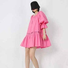 Vestido Corto Bohemio Rosa Svasado Traforado Moda Boho 28248
