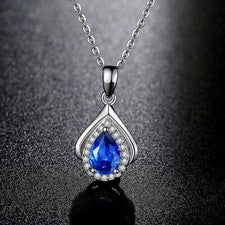 Collar colgante de plata de ley 925 con corazón de cristal azul océano joyas para mujer