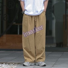 Pantalones deportivos informales estilo japonés sueltos largos de pierna ancha cintura elástica para hombre