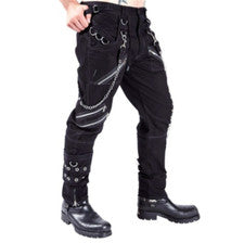 Pantalones góticos de moda para hombre Pantalones cadena de metal Punk Rock Pantalones sueltos informales