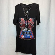 PrettyLittleThing Camiseta Vestido Mujer S/M Negro Con Cordones Gráfico Corredor Calavera NUEVO