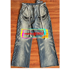 Pantalones de mezclilla informales estilo callejero alto estampados de gel para hombre y mujer