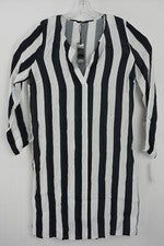 Nuevo Mini Vestido Camisa Carla G Para Mujer 42 Manga Larga Negro Blanco Rayas Gasa