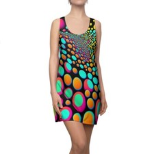Vestido para mujer espalda deportiva estampado por todas partes lunares psicodélicos colorido divertido retro