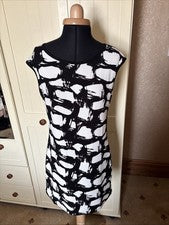 Vestido de mujer ONLY FASHION talla S negro marfil abstracto elástico sin mangas NUEVO