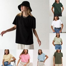 Camiseta Manga Corta Moda Informal Cuello Redondo Verano Para Mujer Algodón Top