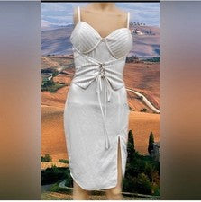 Vestido midi ceñido al cuerpo blanco Nova Bustier talla mediana para mujer nuevo sin etiquetas