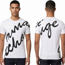 $50 ARMANI EXCHANGE Blanco Negro SCRIPT Manga Corta Calce Ajustado Diseñador Camiseta