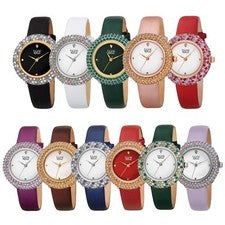 Reloj para mujer Burgi BUR227 Swarovski cristal diamante marcador correa de cuero satinado