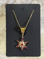 Collar colgante copo de nieve dorado gema de cristal rojo moda joyería navideña