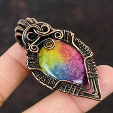 Arco Iris Solar Cuarzo Druzy Cobre Regalo Para Amor Alambre Envuelto Colgante 2.56"