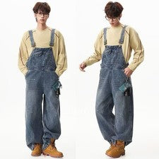 Moda Para Hombres Mono de mezclilla Jeans Pantalones con tirantes Informales Pantalones cargo Retro