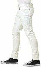 Pantalón de motociclista de cuero de cordero blanco genuino para hombre 5 bolsillos estilo jeans