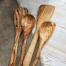 Juego de utensilios de madera de olivo, utensilios de madera para cocinar, juego de utensilios de cocina, 4 piezas