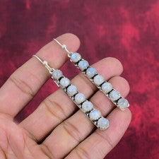 Pendientes de piedras preciosas de luna arco iris hechos a mano de plata de ley 925 para mujer joyas