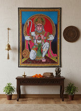 Póster artístico tapiz batik colgante de pared lentejuelas señor mono hindú Hanuman decoración del hogar