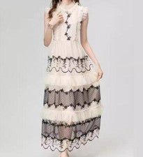Mujer 2024 Moda Bordado Floral Envoltura Empalme Malla Gracia Vestido Largo