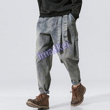 Moda Para Hombres Retro Sueltos Denim Harén Pantalones Jeans Sueltos Informales Pantalones Pantalón