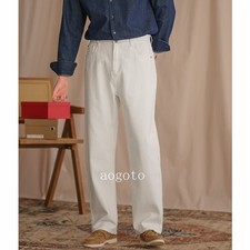 Pantalones informales adelgazantes sueltos rectos de moda 100 % algodón blancos británicos para hombre