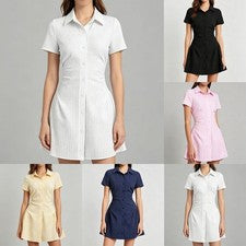 Vestido mujer cuello en V largo corto estilo 95% poliéster 5% elastano escote en V