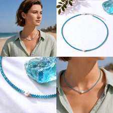Apatit Kette in facettierter Kugelform mit einer Süßwasserperle 925 Silber