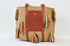 NUEVO CHLOE X MIFUKO Bolso de Mano Marrón Natural Rafia Cesta Borla Cuero Mango
