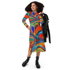 "Vestido midi elegante manga larga 2024 - Moda de moda para mujer en eBay"