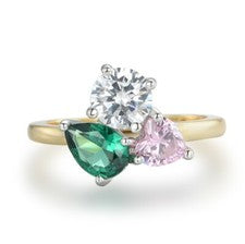 Anillo de zafiro rosa y blanco esmeralda de plata 925 con sufragista de oro de 9 quilates para dama