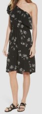 Vestido Vaina $91 Lucky Brand Para Mujer Estampado Negro Un Hombro Volantes Talla XS