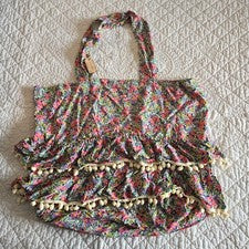 Nuevo Bolso de Hombro Natural Life Patchwork Floral Boho Volantes Pom Pom