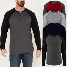 Camiseta raglán Henley de manga larga para hombre cuello abuelo camiseta en contraste nueva