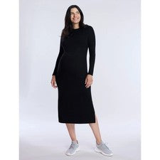 Vestido de columna tejido acanalado midi manga larga negro mediano maternidad para mujer J3-19