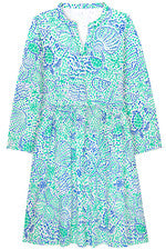 Vestido para mujer - Vestido animal estampado - Vestido midi - Algodón - Grande - Azul Rosa