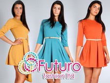 Vestido de fiesta clásico y elegante para mujer cuello redondo mangas 3/4 tallas 8-14 FA47
