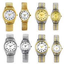 Reloj pulsera de cuarzo fácil de leer con correa elástica de acero inoxidable para hombre y mujer pareja