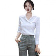 Blusa profesional coreana para mujer camisa francesa informal ajustada solapa blanca para el torso