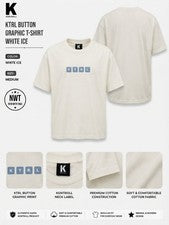 NUEVO CON ETIQUETAS Camiseta Kappa Check KTRL Botón Gráfico Blanco Hielo Talla M