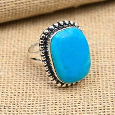 Joyería anillo de plata de ley 925 hecho a mano con piedras preciosas turquesa de la Bella Durmiente