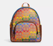 Mochila mediana para mujer COACH CA140 azul arco iris marrón verde nueva con etiquetas