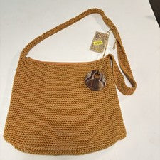 Bolso de Hombro Sakroots Crochet Cartera Boho Tejido Oro Amarillo Mediano Nuevo con Etiquetas