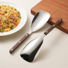 Cuchara para verduras de acero inoxidable 304 grados mango de madera cabeza cuadrada 2 piezas