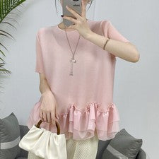 Blusa top de manga corta informal plisada de verano 2024 para mujer de moda