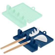 Paquete de 2 reposa utensilios de cocina múltiples de silicona, resistentes al calor [verde, azul oscuro]