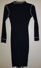 Vestido TOPSHOP para mujer ceñido al cuerpo EE. UU. 4 manga larga acanalado blanco costuras nuevo sin etiquetas