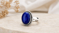 Anillo ovalado de plata de ley 925 lapislázuli natural vintage para mujer joyería regalo