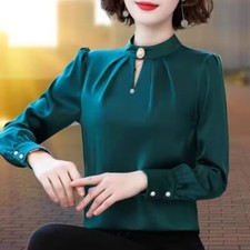 Mujer Pullover Cuello Redondo Fruncido Botón Gasa Camiseta Ropa Prendas para el torso