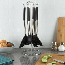 Juego de 6 Utensilios Antiadherentes y Alambre Acero Inoxidable Estante Fácil Acceso Cocina